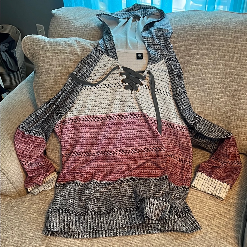 Shein Curve Lace-Up Hoodie